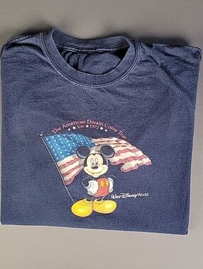 Disney Navy T-Shirt with Mickey Mouse and American Flag From 2000